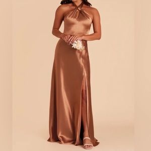 Birdy Grey Monica Dress Satin Rust Gown Bridesmaid Halter Neck Size Small NWT